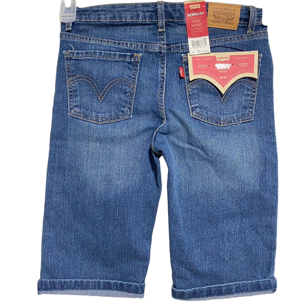 Levis Girls Bermuda Shorts Medium Blue Stretch Denim Adjustable Waist 12 REG - Picture 2 of 8